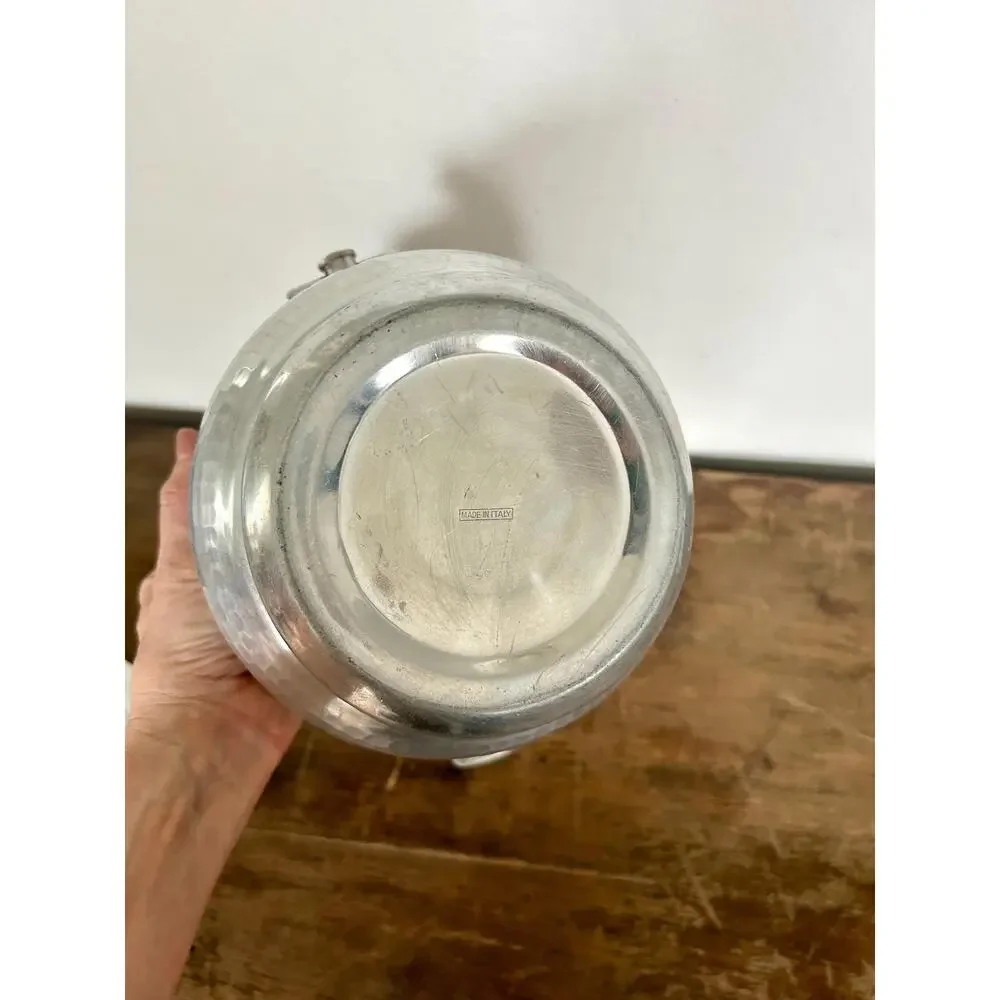 Mid Century Hammered Aluminum Ice Bucket with Lid, Vintage Barware Home Bar Cart